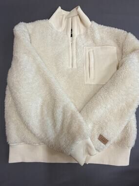 UGG Sherpa Fleece Pullover Women’s SM Ivory Half Zip Teddy Faux Fur Cozy